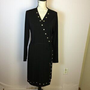 MICHAEL Michael Kors Wrap Dress XL Womans Black Studded Tie Waist Long Sleeve